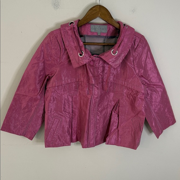 Earl Ratenberg Cropped Jacket contemporary pink tan fine stripes pockets SZ 4 - Picture 1 of 11